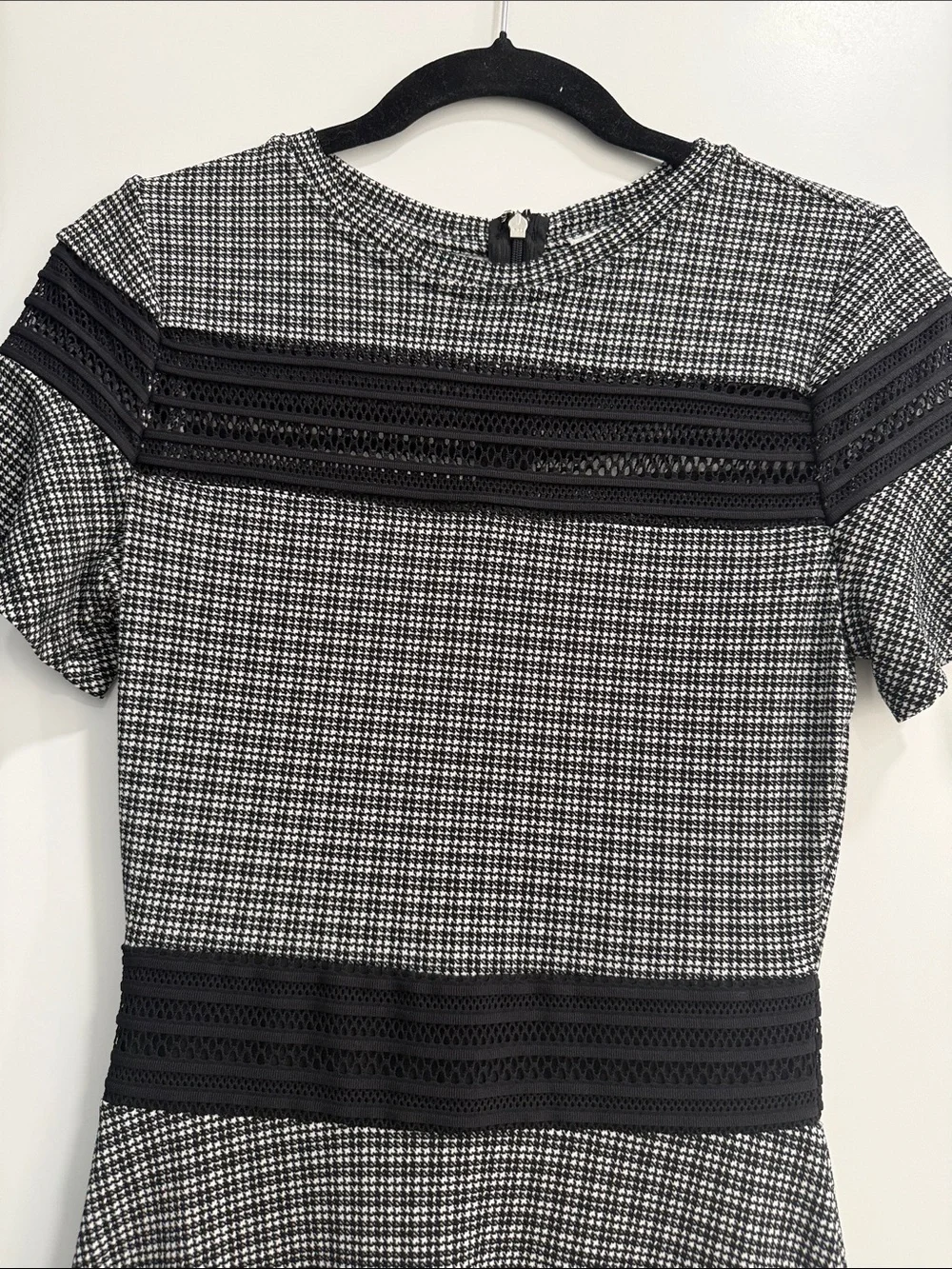 Michael Kors Short-Sleeve Black White Mesh Combo Cocktail Dress